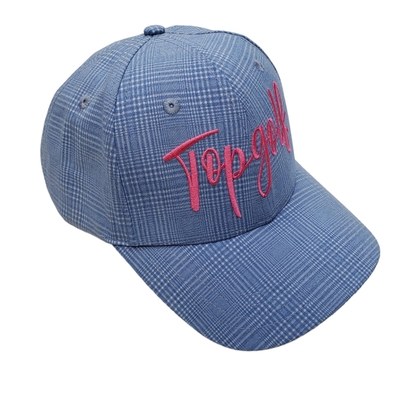 Top Golf | Light Blue Preppy Plaid Sporty Athletic Graphic Golf Cap Hat Unisex - Picture 2 of 7